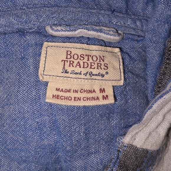 Boston Traders Blue and Gray Striped Cotton "Shacket" Hoodie Med Button Front - Picture 4 of 6